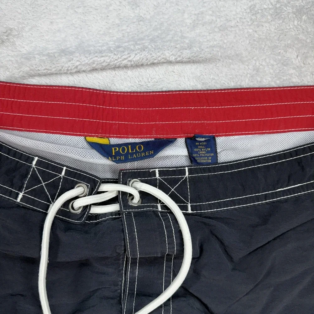 Polo Ralph Lauren‎ Swim Trunks Mens Large Navy Blue Red Board Shorts Beachwear